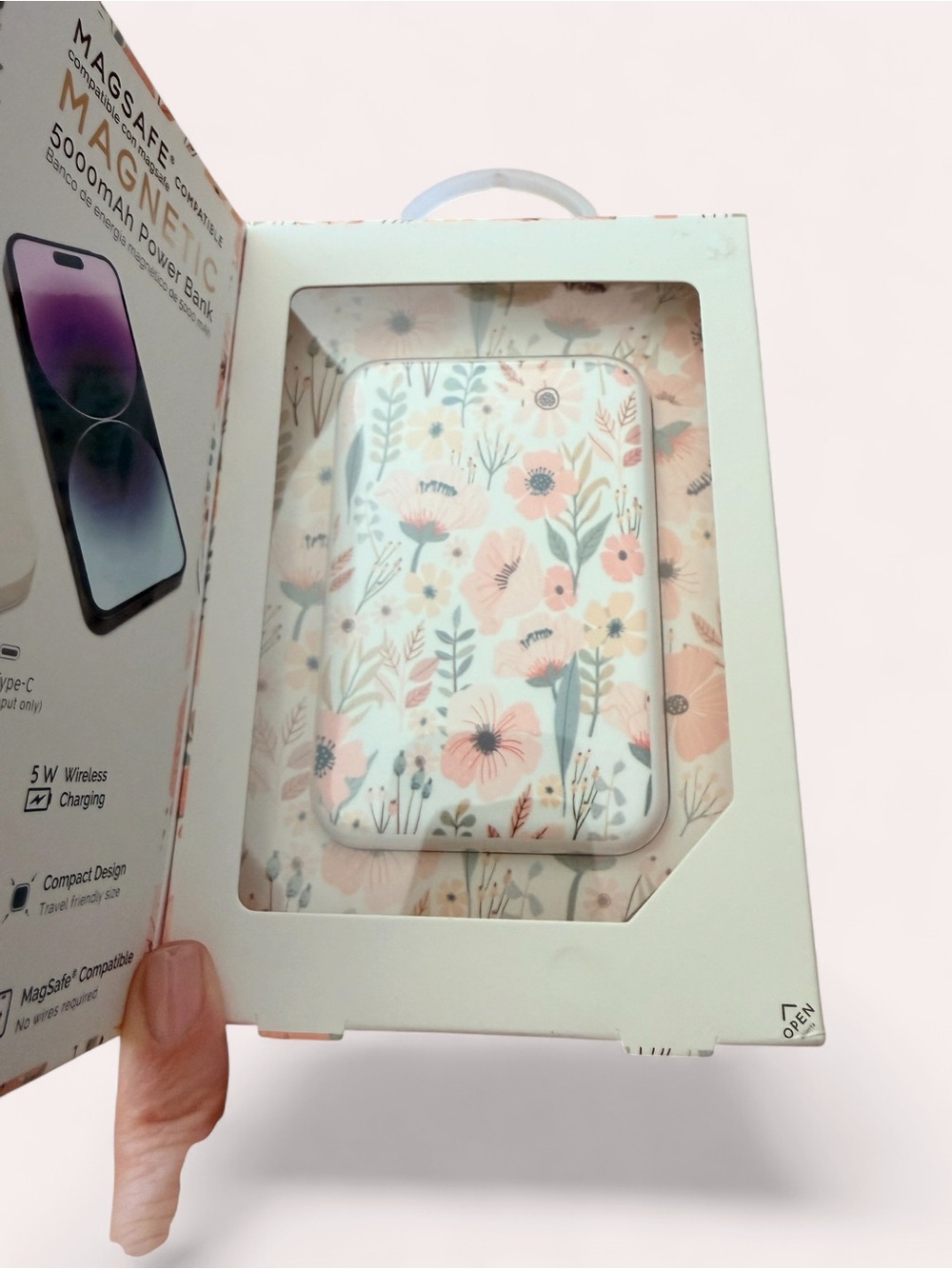 Mia Charro Floral MagSafe-Compatible Magnetic 5000mAh Power Bank - Pink Floral - Picture 4 of 6